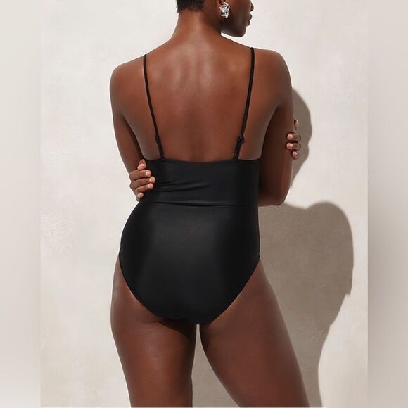NWT J CREW Ruched plunge one-piece swimsuit in black - Picture 6 of 8